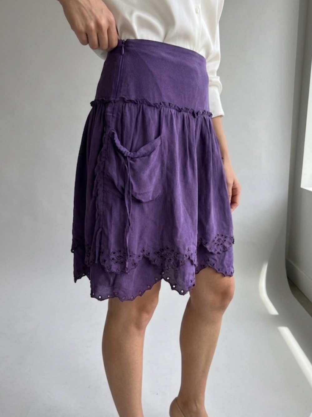 Helmut Lang Deep Purple Mini Skirt with Eyelet Hem